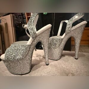 Pleaser Silver Glitter Platform Sandals